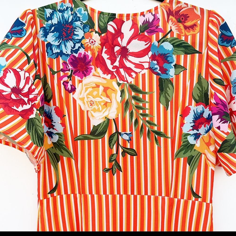 Lulu's Orange Striped Floral Maxi Dress - Picture 5 of 7